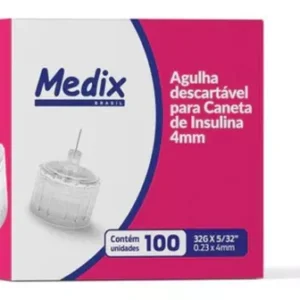 AGULHA PARA CANETA DE INSULINA 32G 4MM ROSA 100UN MEDIX