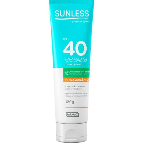 PROTETOR SOLAR FPS 40 TOQUE SECO HIPOARLERGENICO SUNLESS 120G FARMAX
