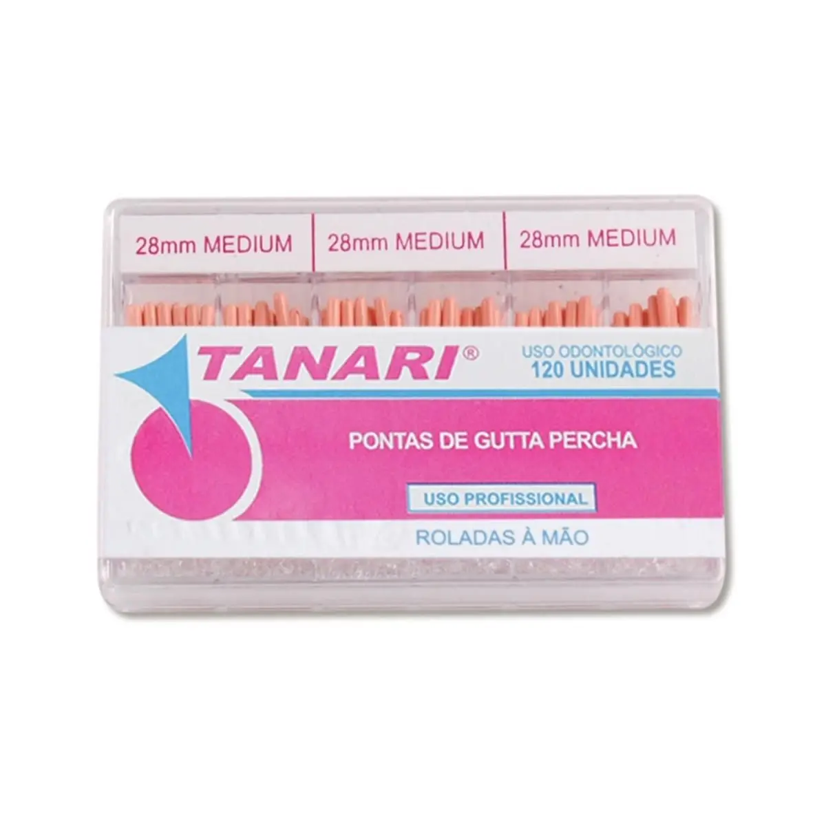 PONTAS DE GUTTA PERCHA CONVENCIONAL ROSA COM 120 UND DO RS DE 28 MM TANARIMAN
