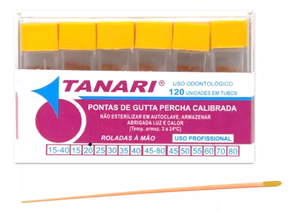 PONTAS DE GUTTA PERCHA CALIBRADA CAIXA CRISTAL COM 120 UND DO 90-140 TANARIMAN