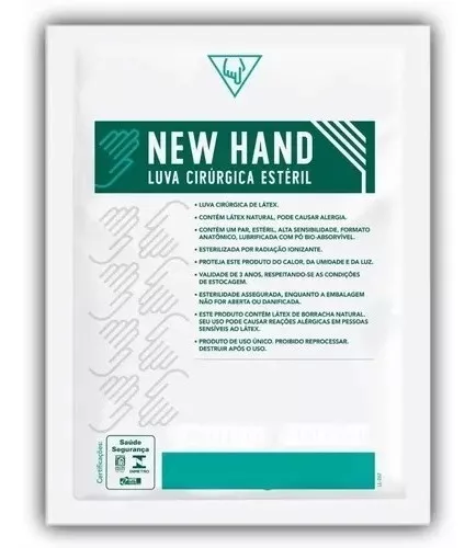 LUVA CIRURGICA ESTERIL ANTIDERRAPANTE Nº 8 C/ TALCO NEW HAND