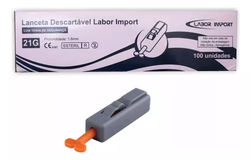 LANCETA SEGURANÇA 21G 1.8MM LABOR IMPORT