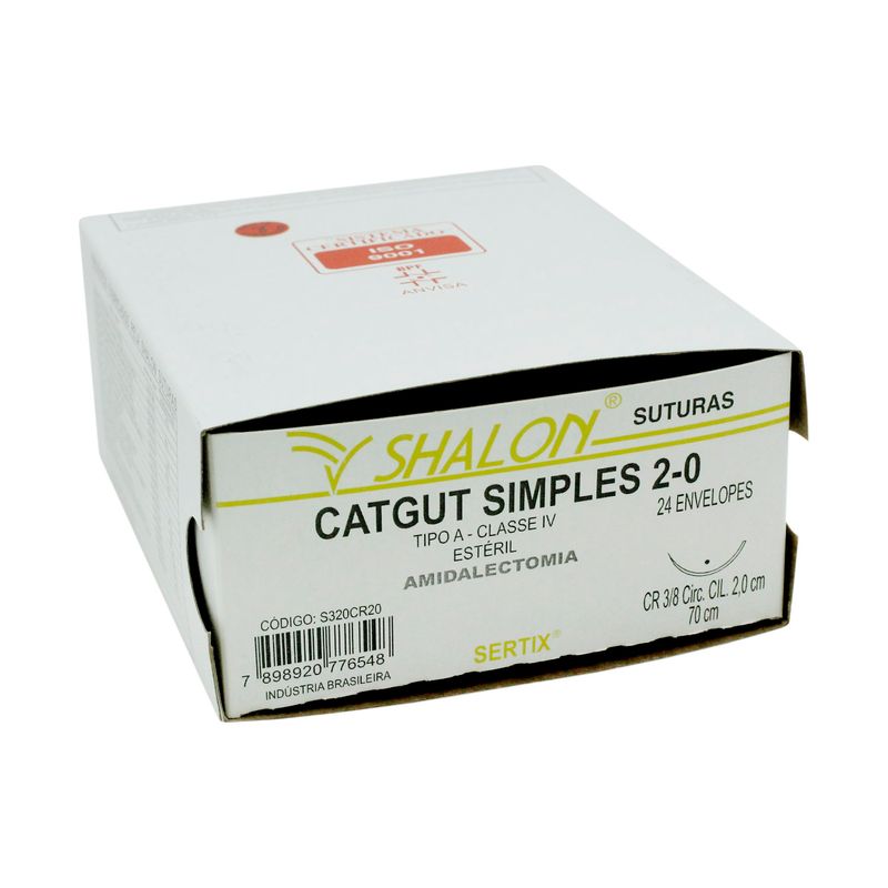 CATGUT SIMPLES 2-0 C/AG.4 MR (CX 24 ENV) SHALON