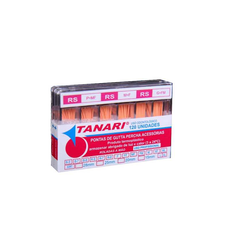 PONTAS DE GUTTA PERCHA CONVENCIONAL ROSA COM 120 UND DO R8 DE 28 MM TANARIMAN
