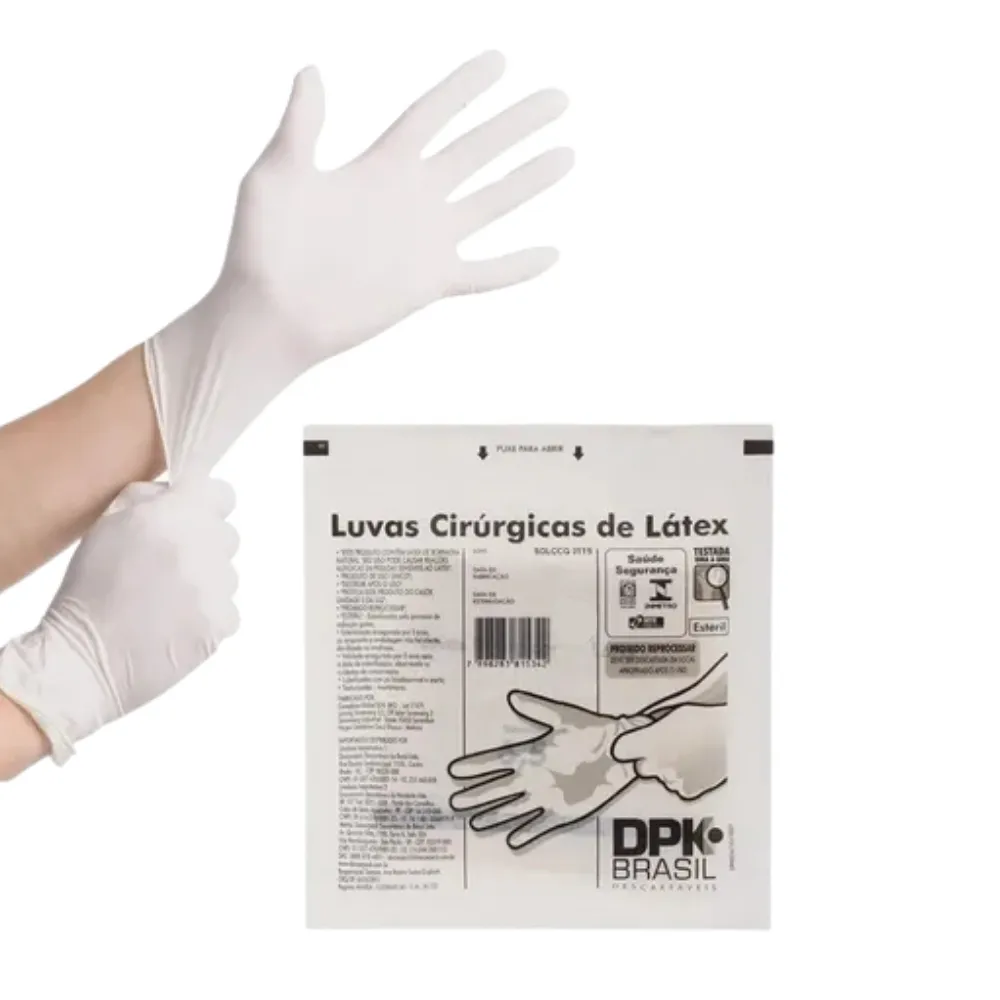 LUVA CIRURGICA 8.5 COM PO PLAST DPK CX500PR DESCARPACK
