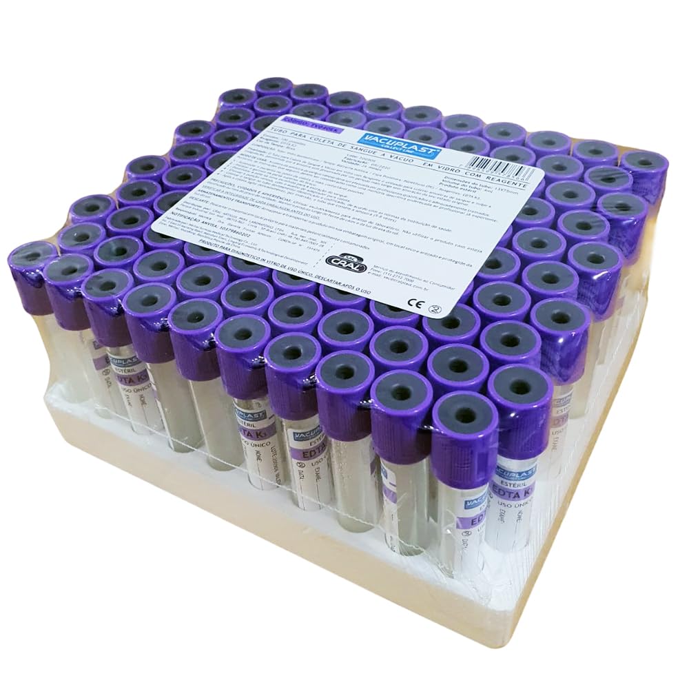 TUBO PARA COLETA DE SANGUE A VACUO EM VIDRO 13X75MM COM REAGENTE EDTA K3 4,0ML RACK/100 CRAL