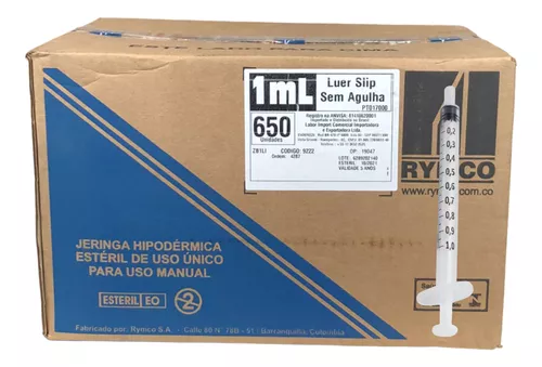SERINGA HIP 1ML SLIP C/650 RYMCO RYMCO