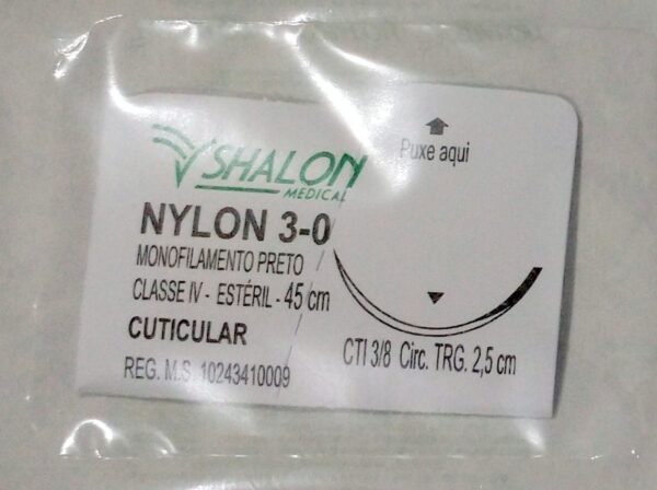 FIO DE SUTURA NYLON C/AG 25MM TRIANGULAR 3-0 SHALON