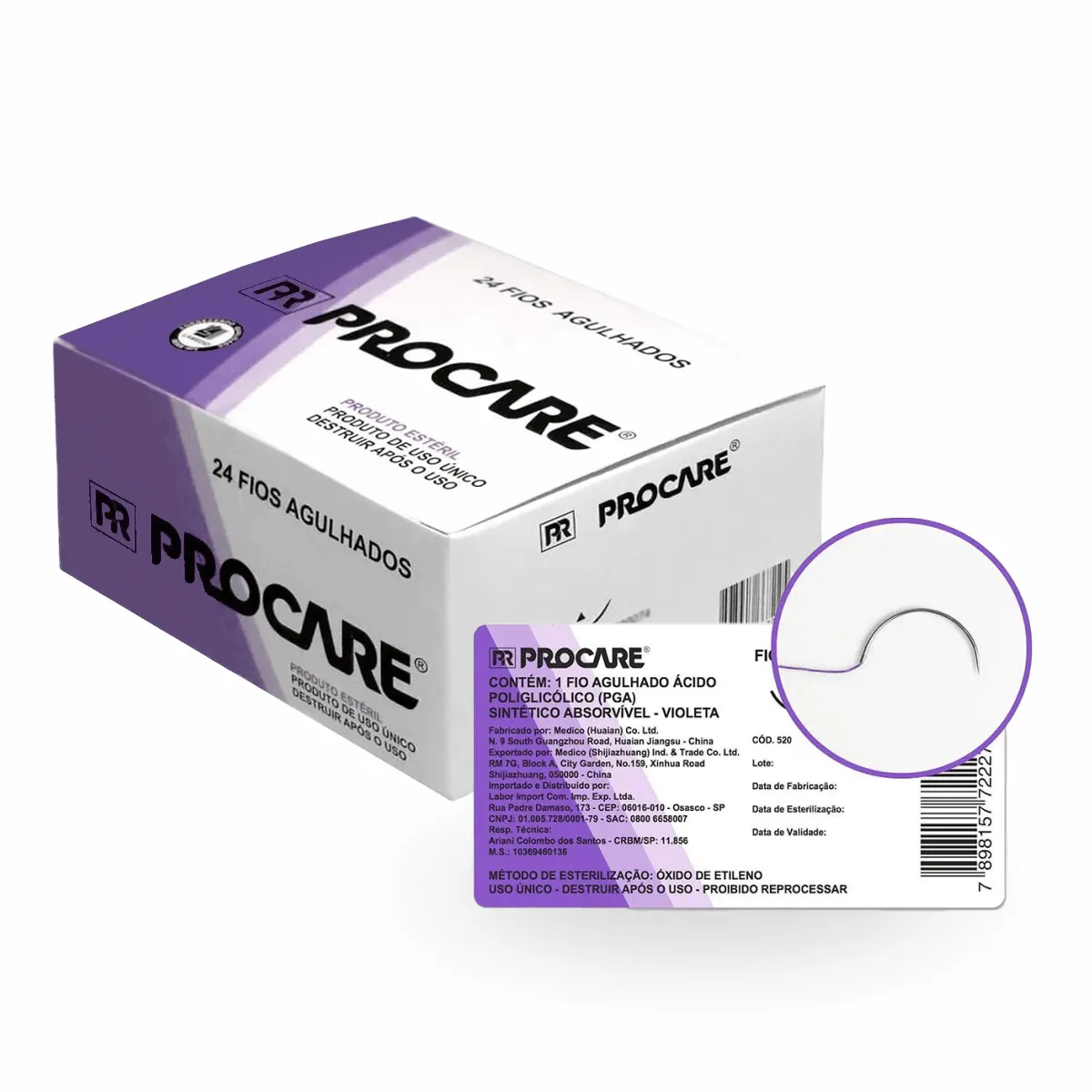 FIO ACIDO POLIGLICOLICO VIOLETA 1 AG. 30MM 45323 70CM CIL CX C/24UN SHALON