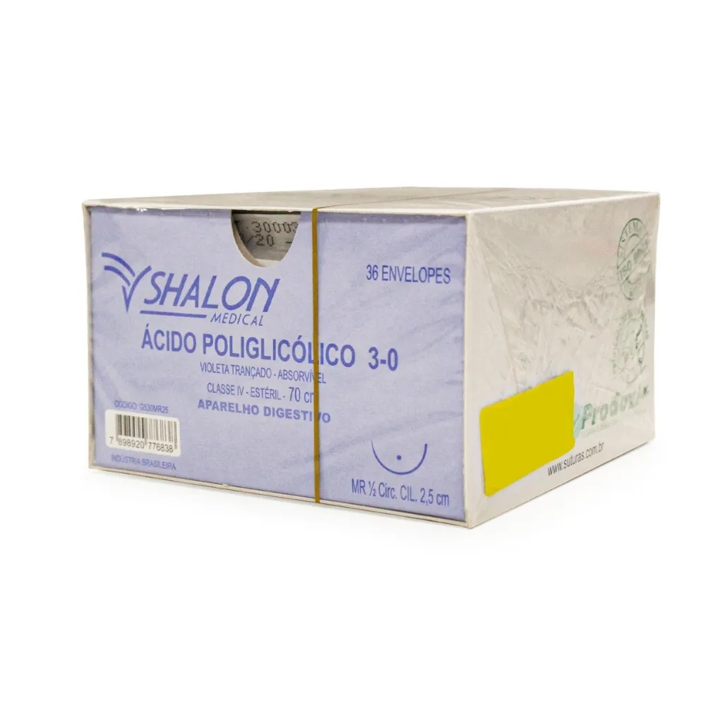FIO ACIDO POLIGLICOLICO VIOLETA 0 AG. 30MM 45323 70CM CIL CX C/24UN SHALON
