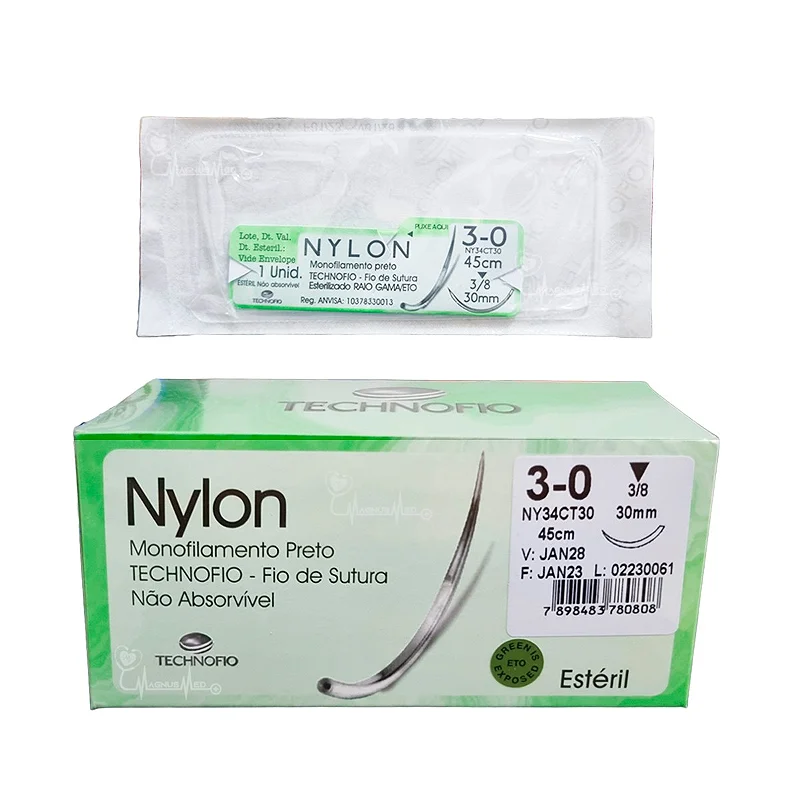 FIO DE SUTURA NYLON 3-0 45CM C/AG 30MM 3/8 TRIANGULAR MEDIX