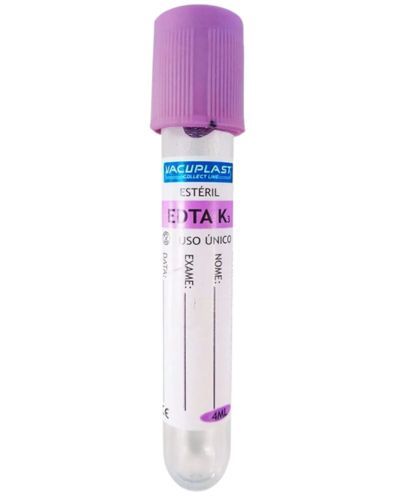 TUBO PARA COLETA DE SANGUE A VACUO COM REAGENTE EDTA K3 13X75MM 4ML RACK/100 CRAL